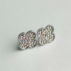 New Sterling Silver clover Crystal A/B stud earrings